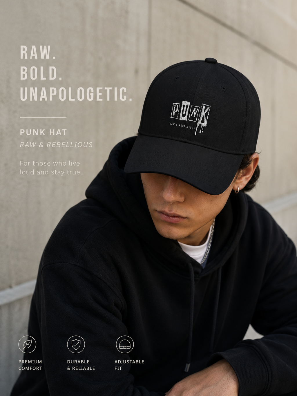 Punk Baseball Cap Distressed Hat Streetwear Hat Black Cap Grunge Hat Alternative Fashion Hat Unisex Hat Urban Style Cap