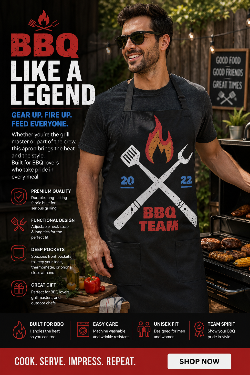 BBQ Team Apron Funny Grilling Apron Personalized BBQ Gift, Grill Master Apron, Cooking Apron for Men BBQ Party Gift Barbecue Outfit