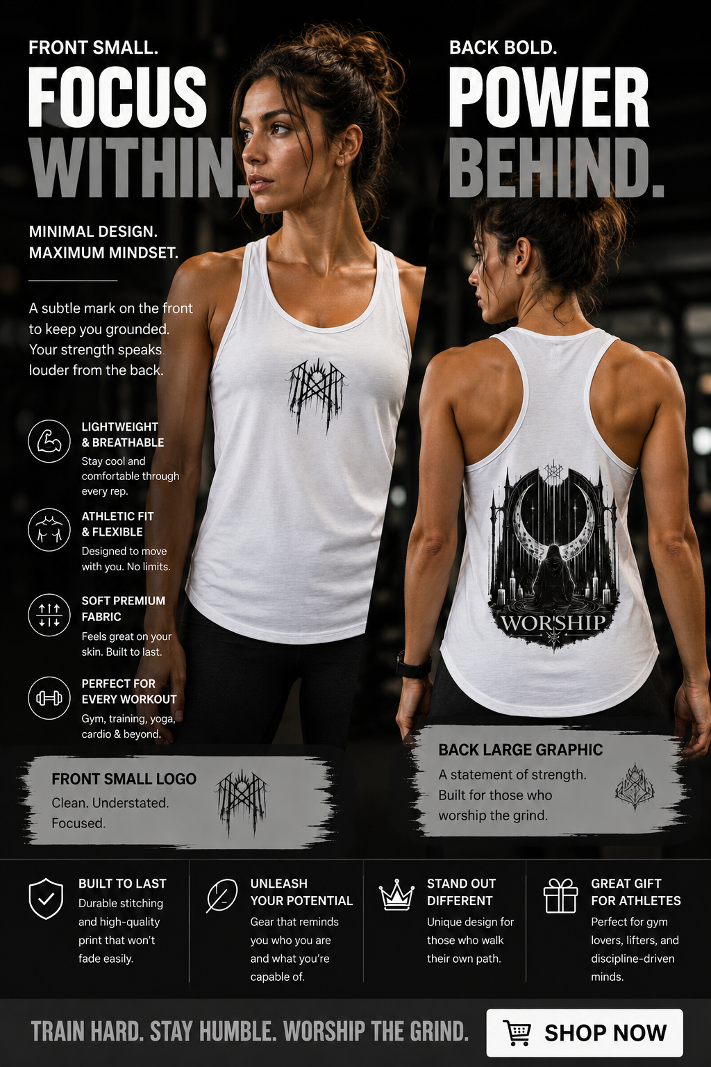 Worship Gothic Racerback Tank Top Dark Alternative Aesthetic Womens Tank Moon Graphic Goth Apparel Tattoo Style Streetwear Gift