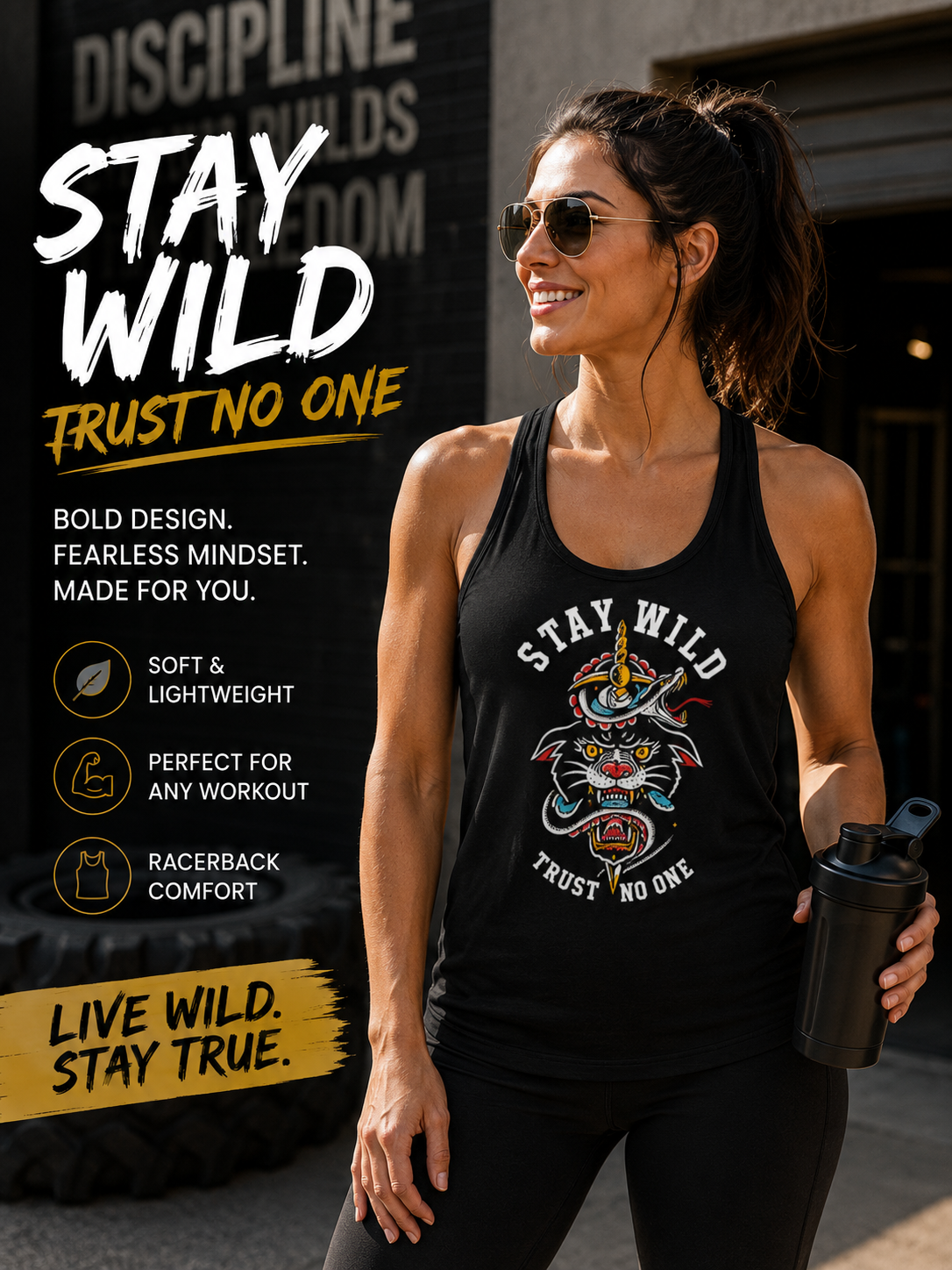 Stay Wild Trust No One Tank Top Women Racerback Tattoo Style Shirt Alternative Streetwear Snake Panther Graphic Tank Edgy Summer Top