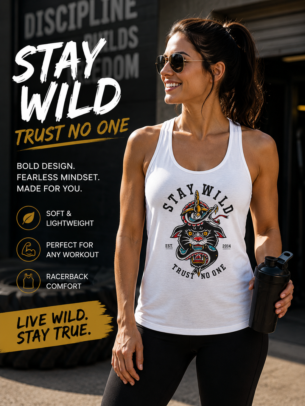 Stay Wild Trust No One Tank Top Women Racerback Tattoo Style Shirt Alternative Streetwear Snake Panther Graphic Tank Edgy Summer Top