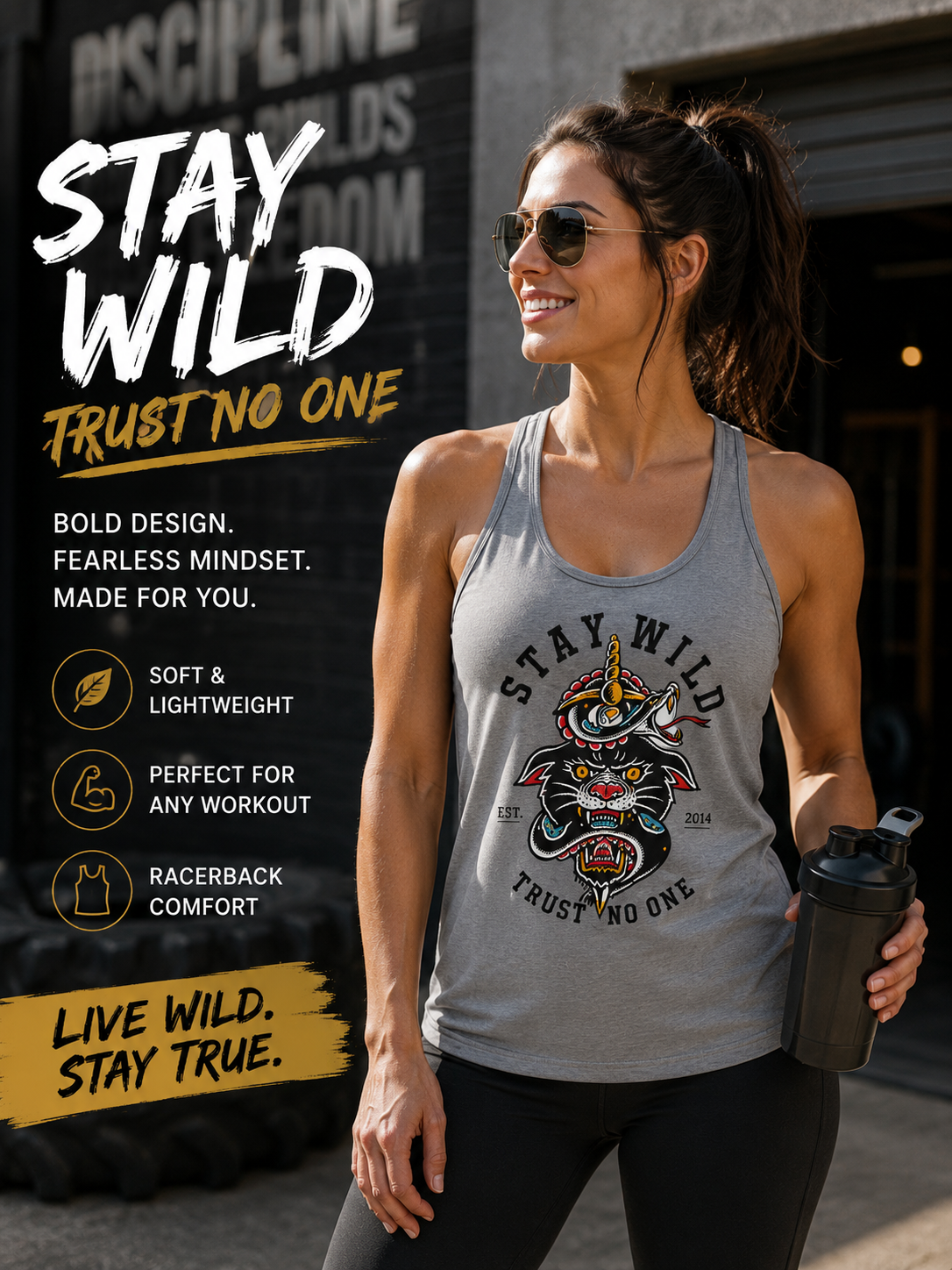 Stay Wild Trust No One Tank Top Women Racerback Tattoo Style Shirt Alternative Streetwear Snake Panther Graphic Tank Edgy Summer Top