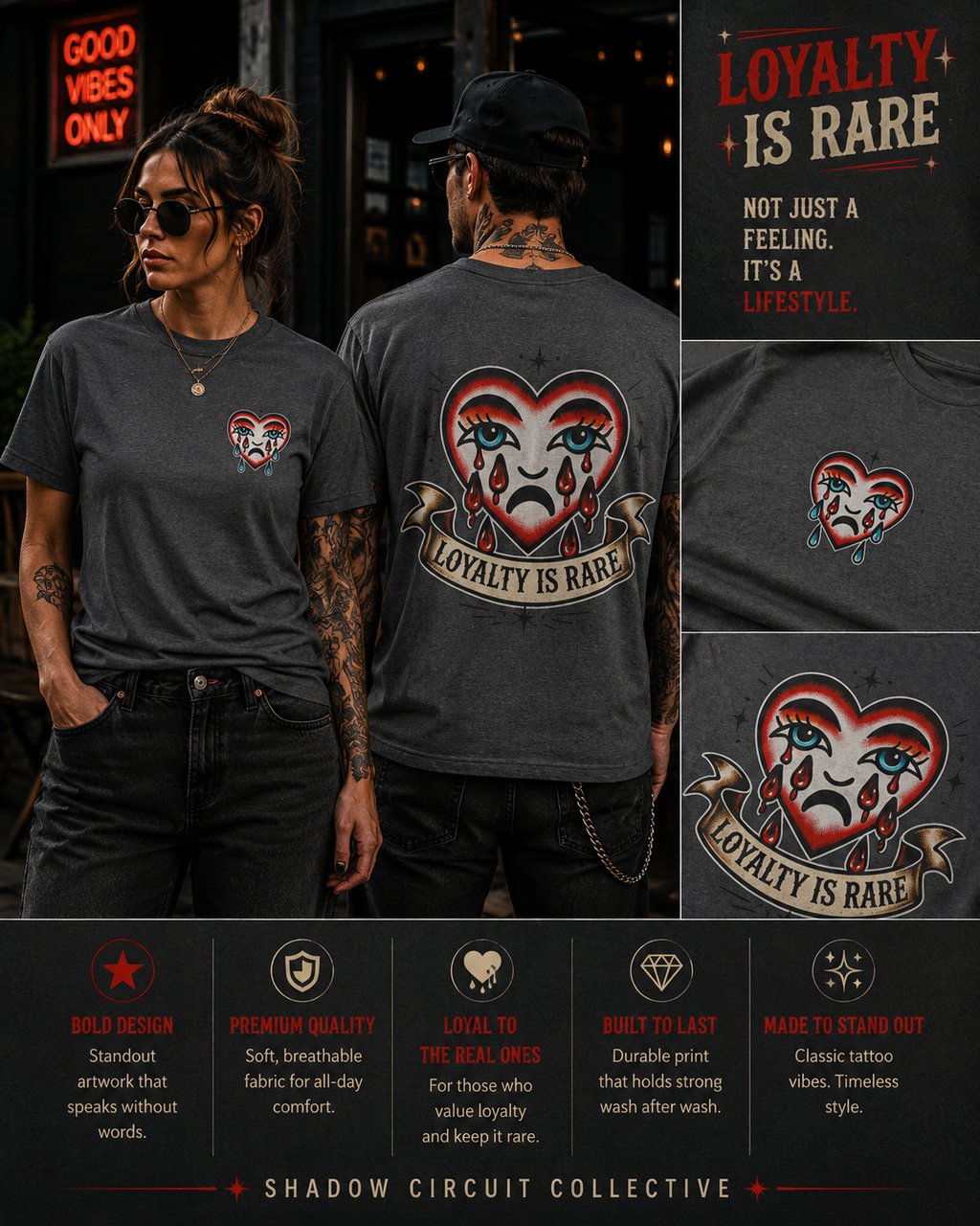 Loyalty Is Rare Graphic Tattoo Inspired Streetwear Shirt Retro Crying Heart Tee Edgy Unisex T Shirt Alternative Fashion  Emotional Graphic