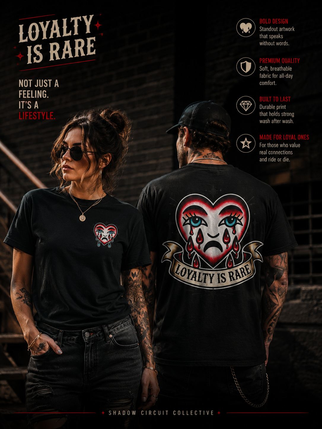 Loyalty Is Rare Graphic Tattoo Inspired Streetwear Shirt Retro Crying Heart Tee Edgy Unisex T Shirt Alternative Fashion  Emotional Graphic
