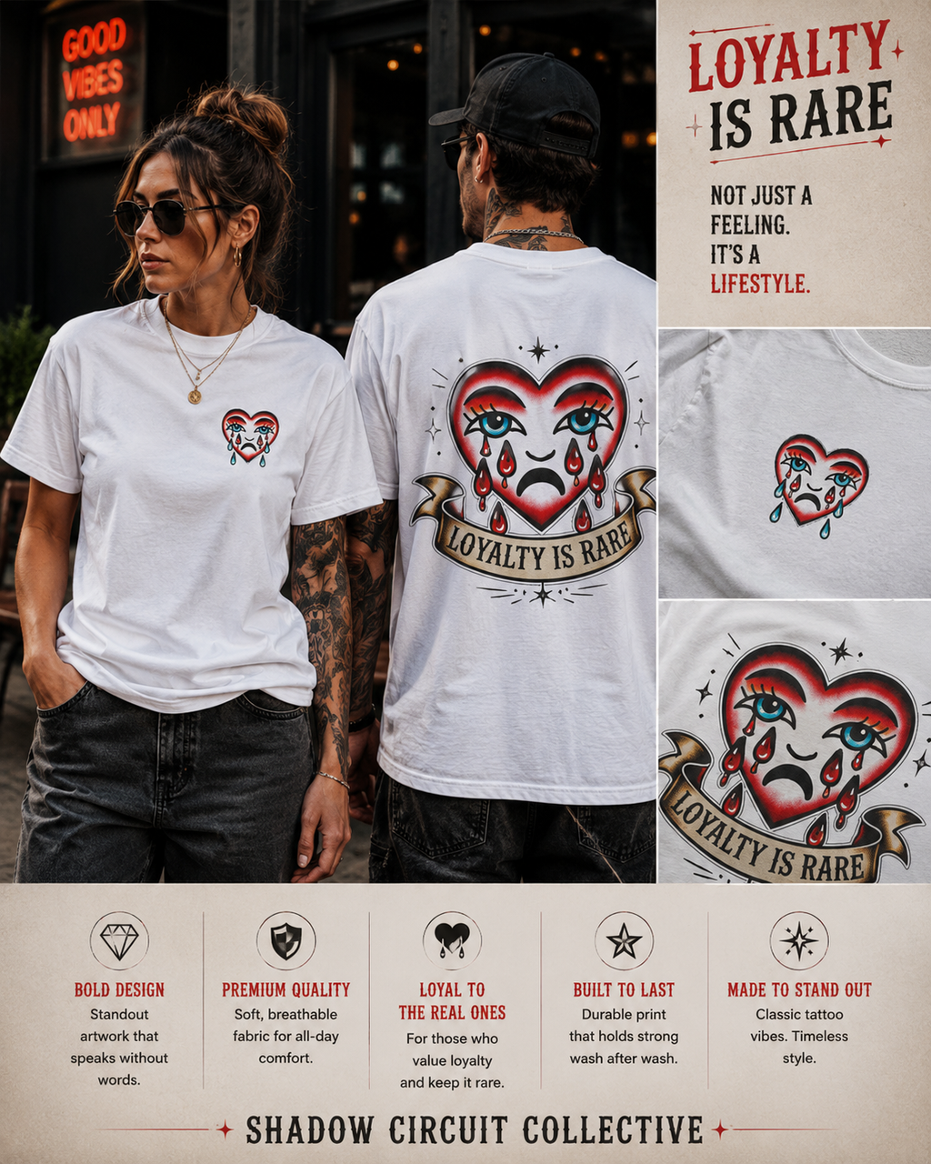 Loyalty Is Rare Graphic Tattoo Inspired Streetwear Shirt Retro Crying Heart Tee Edgy Unisex T Shirt Alternative Fashion  Emotional Graphic