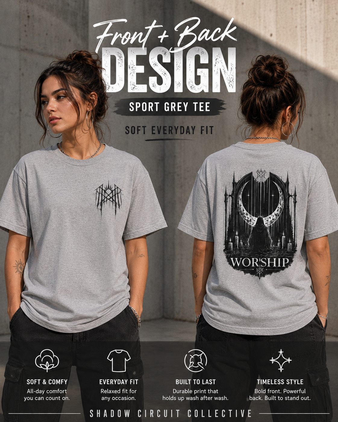 Worship Gothic Moon Tee — Dark Cathedral Graphic T-Shirt