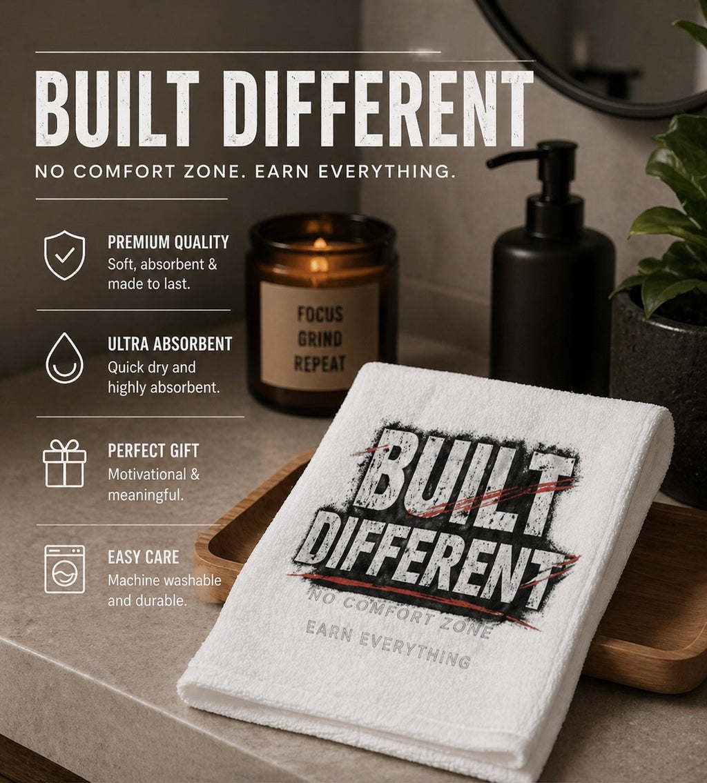 Built Different Hand Towel Motivational Bathroom Decor Hustle Mindset Gift No Comfort Zone Earn Everything Towel