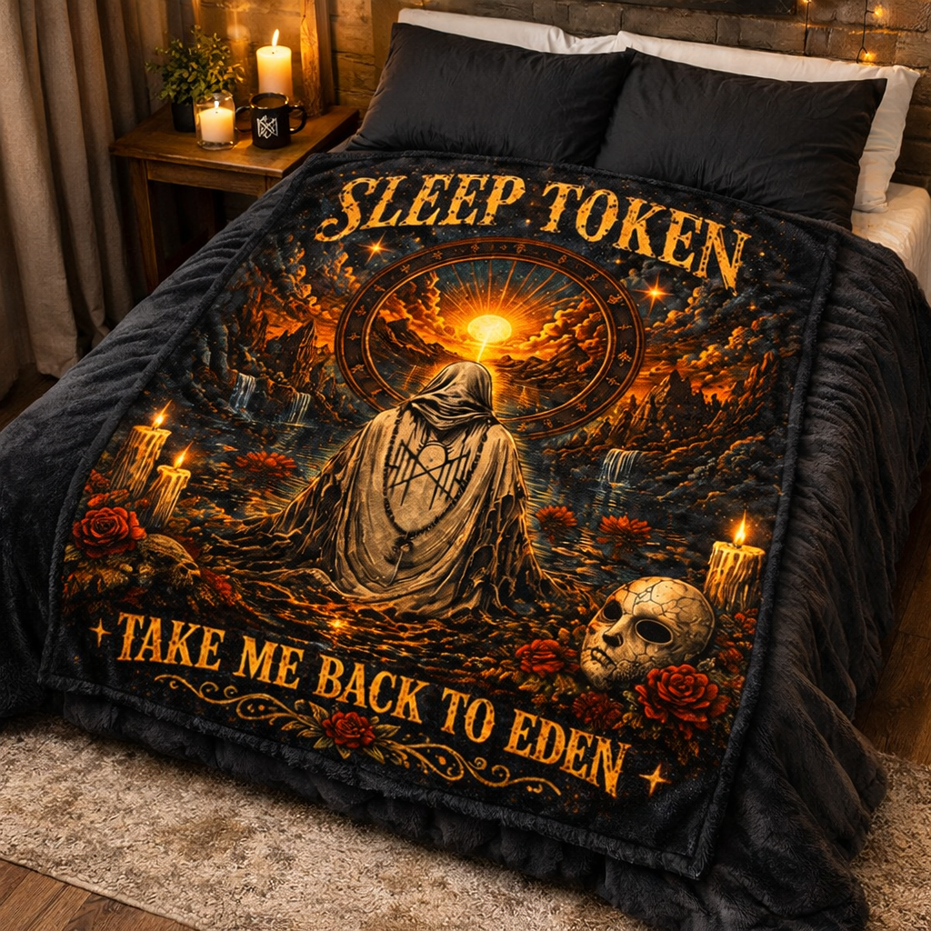 Sleep Token Inspired “Take Me Back to Eden” Plush Blanket | Ultra Soft Gothic Throw Blanket | Cozy Fan Gift