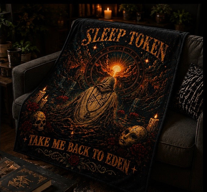 Sleep Token Inspired “Take Me Back to Eden” Plush Blanket | Ultra Soft Gothic Throw Blanket | Cozy Fan Gift