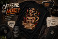 Caffeine and Anxiety Shirt Funny Coffee Shirt Skull Coffee Graphic Tee Dark Humor Shirt Mental Health Shirt Unisex Streetwear