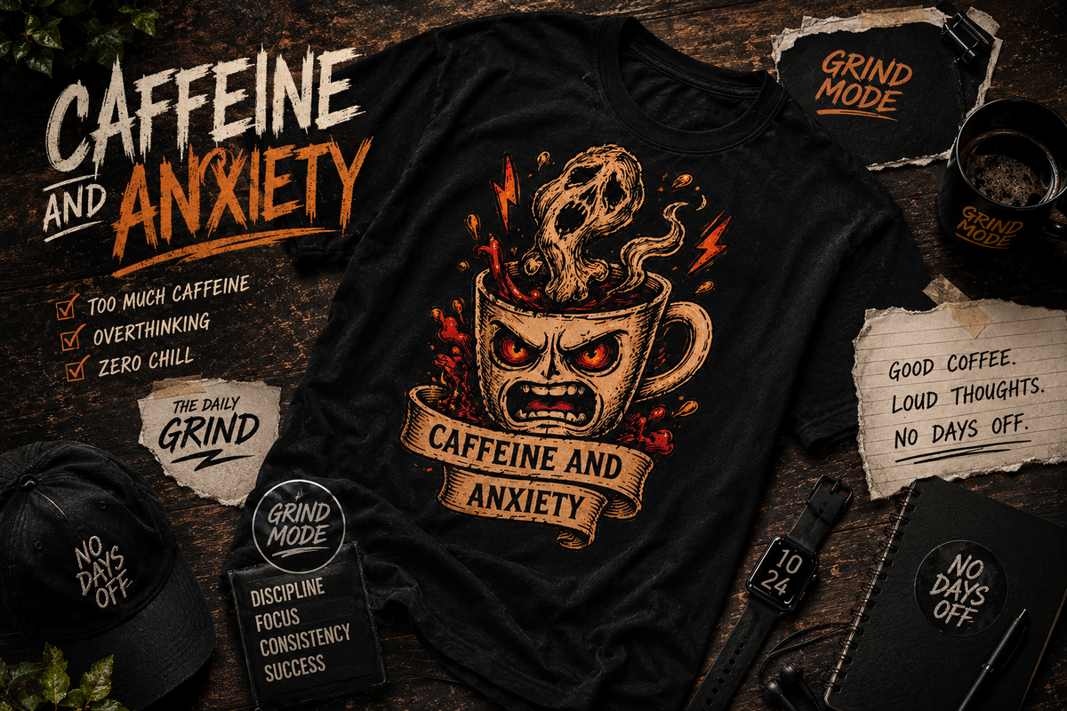 Caffeine and Anxiety Shirt Funny Coffee Shirt Skull Coffee Graphic Tee Dark Humor Shirt Mental Health Shirt Unisex Streetwear