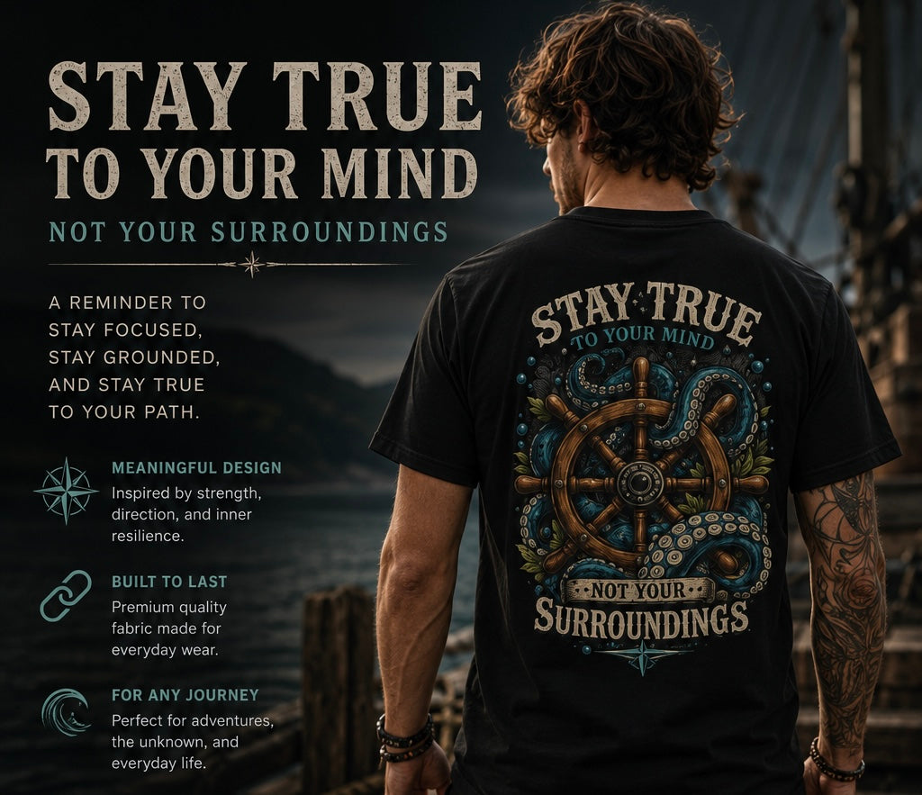 Stay True Anchor Tee — Nautical Ship Wheel & Octopus Graphic T-Shirt