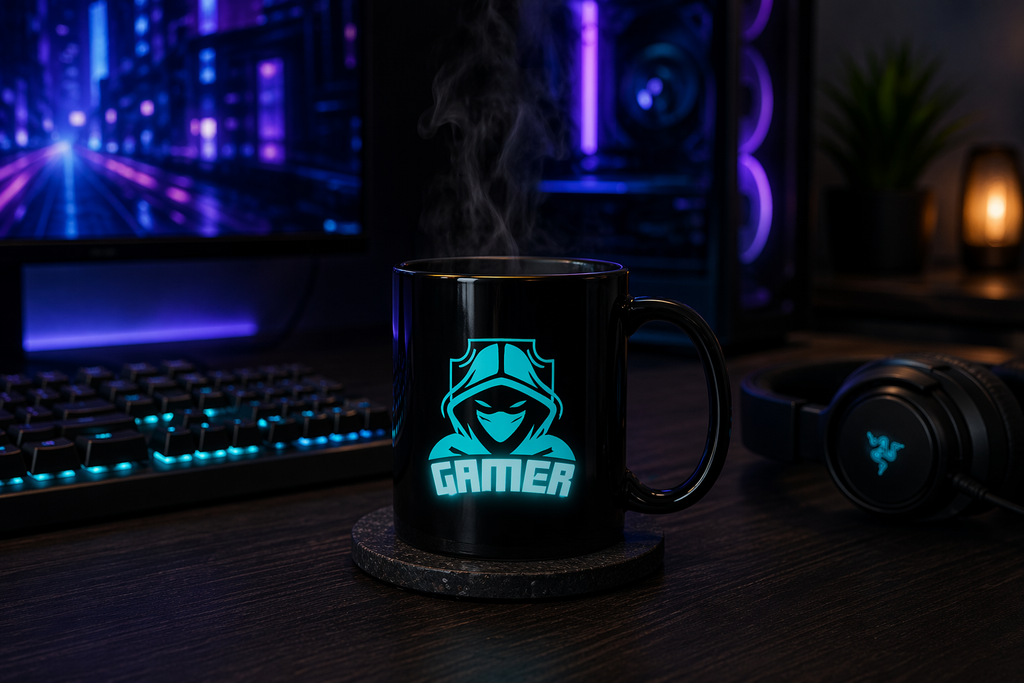 Gaming Mug 11oz Neon Gamer Design Coffee Cup Black Ceramic Gamer Mug