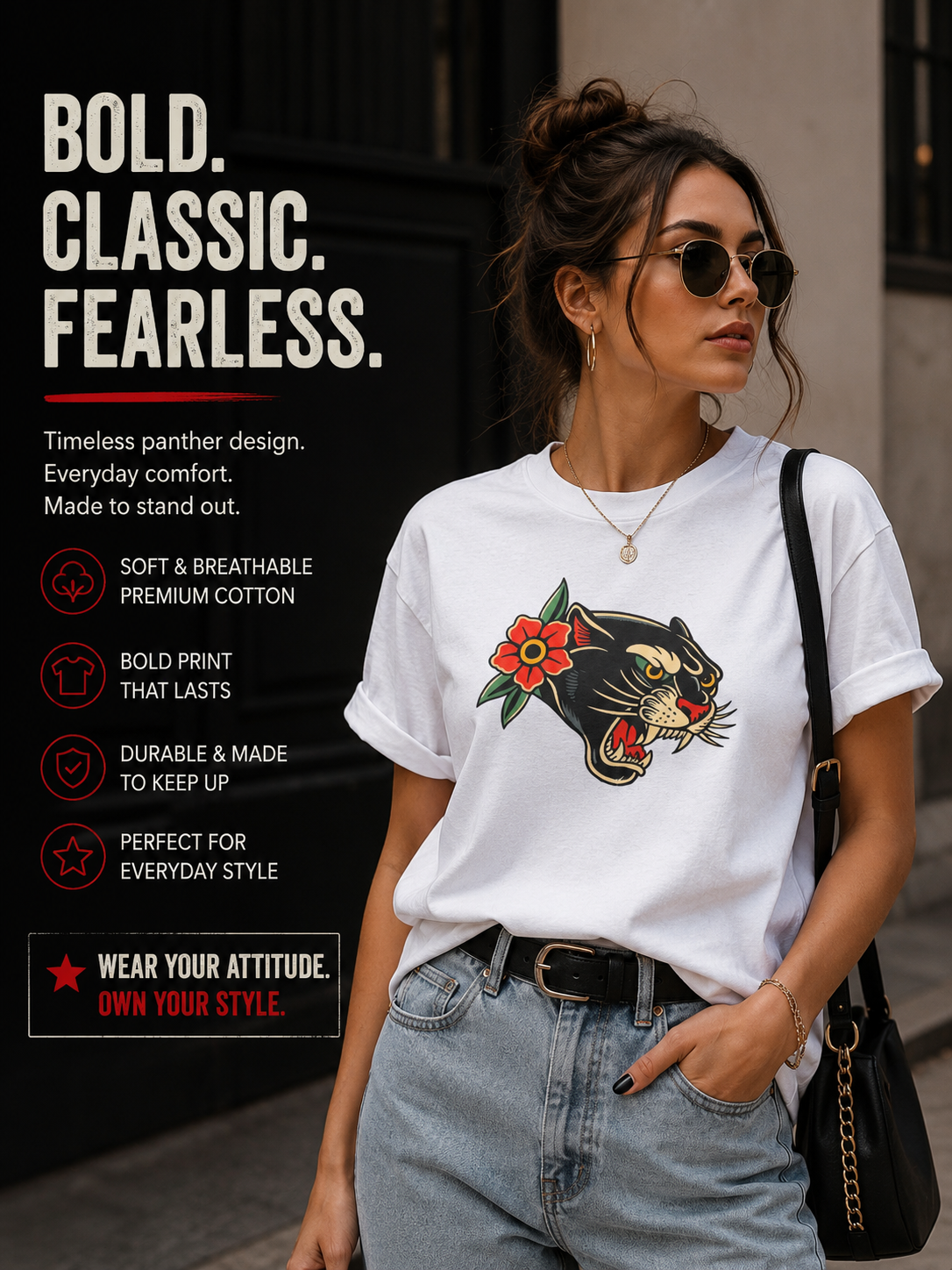 Vintage Black Panther Tattoo Shirt Traditional Panther Graphic Tee Retro Tattoo Style Unisex Streetwear Alternative Fashion Tee