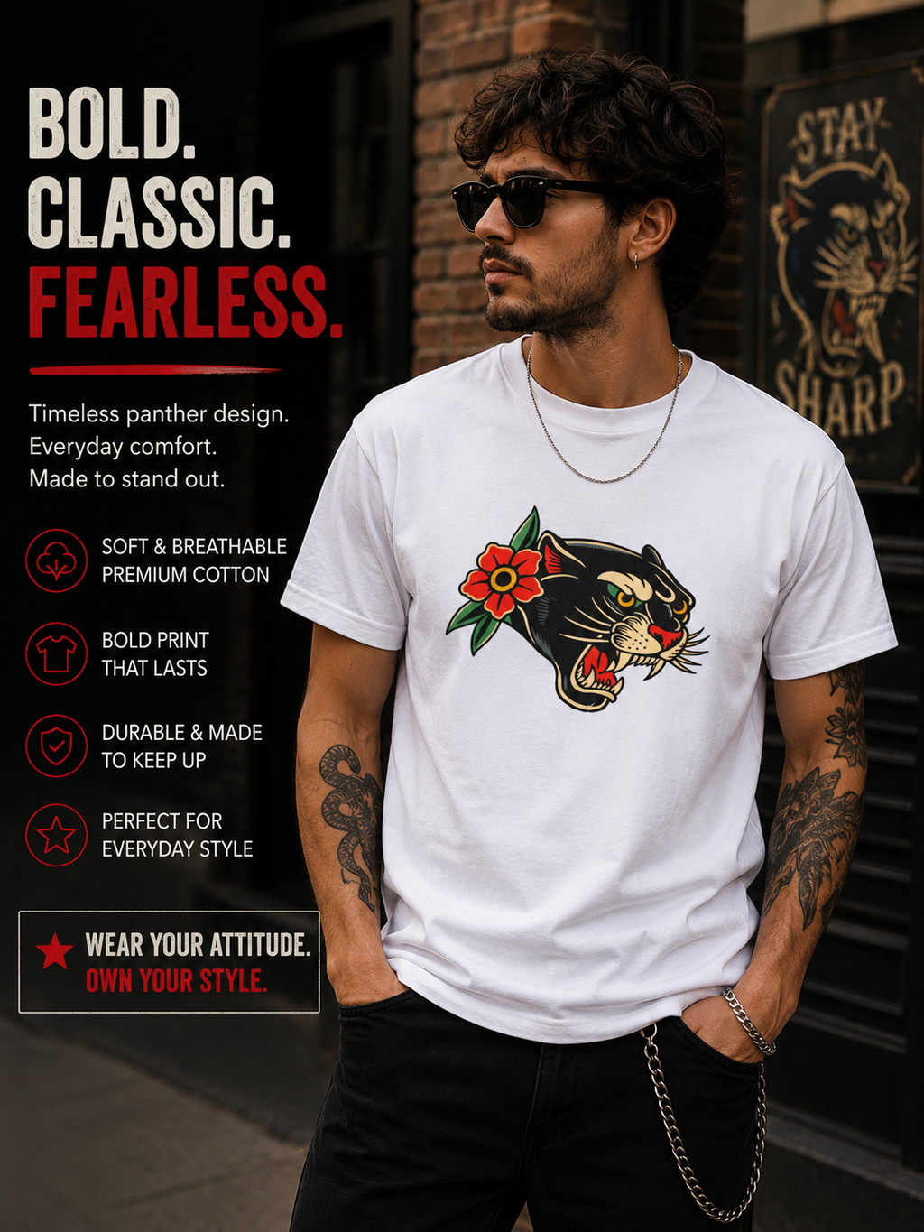 Vintage Black Panther Tattoo Shirt Traditional Panther Graphic Tee Retro Tattoo Style Unisex Streetwear Alternative Fashion Tee