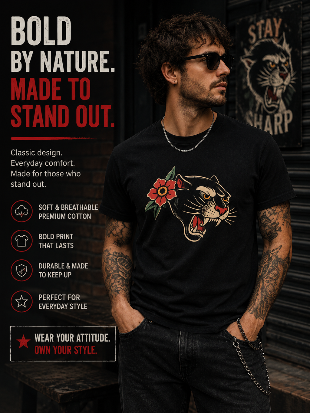 Vintage Black Panther Tattoo Shirt Traditional Panther Graphic Tee Retro Tattoo Style Unisex Streetwear Alternative Fashion Tee