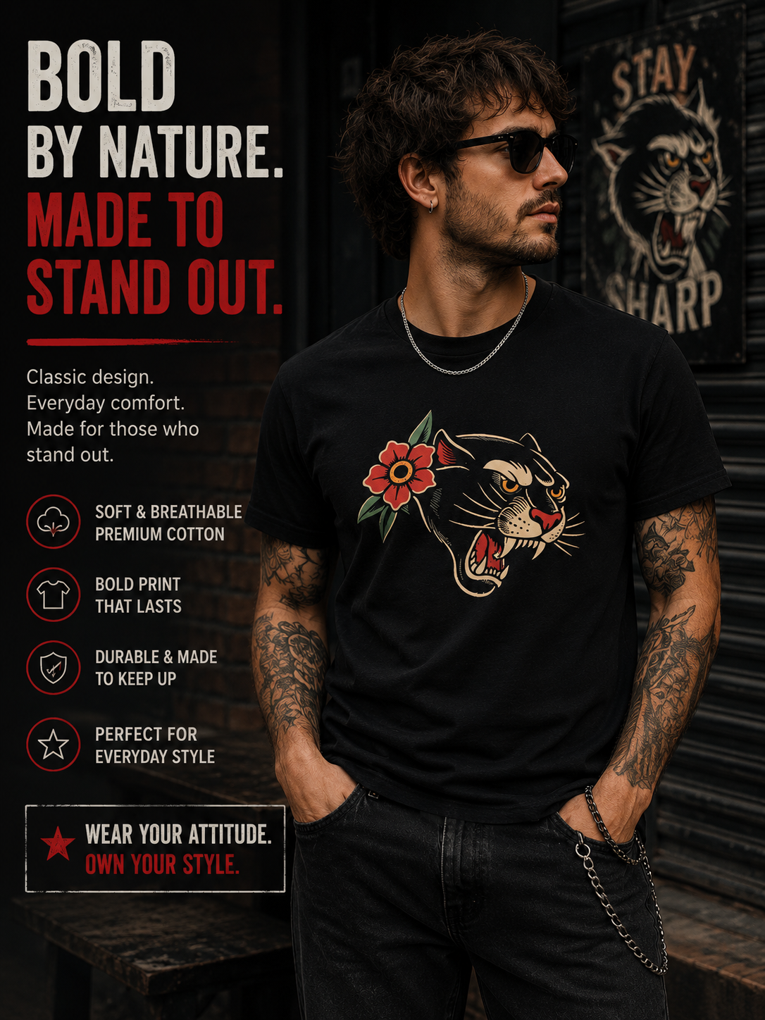 Vintage Black Panther Tattoo Shirt Traditional Panther Graphic Tee Retro Tattoo Style Unisex Streetwear Alternative Fashion Tee