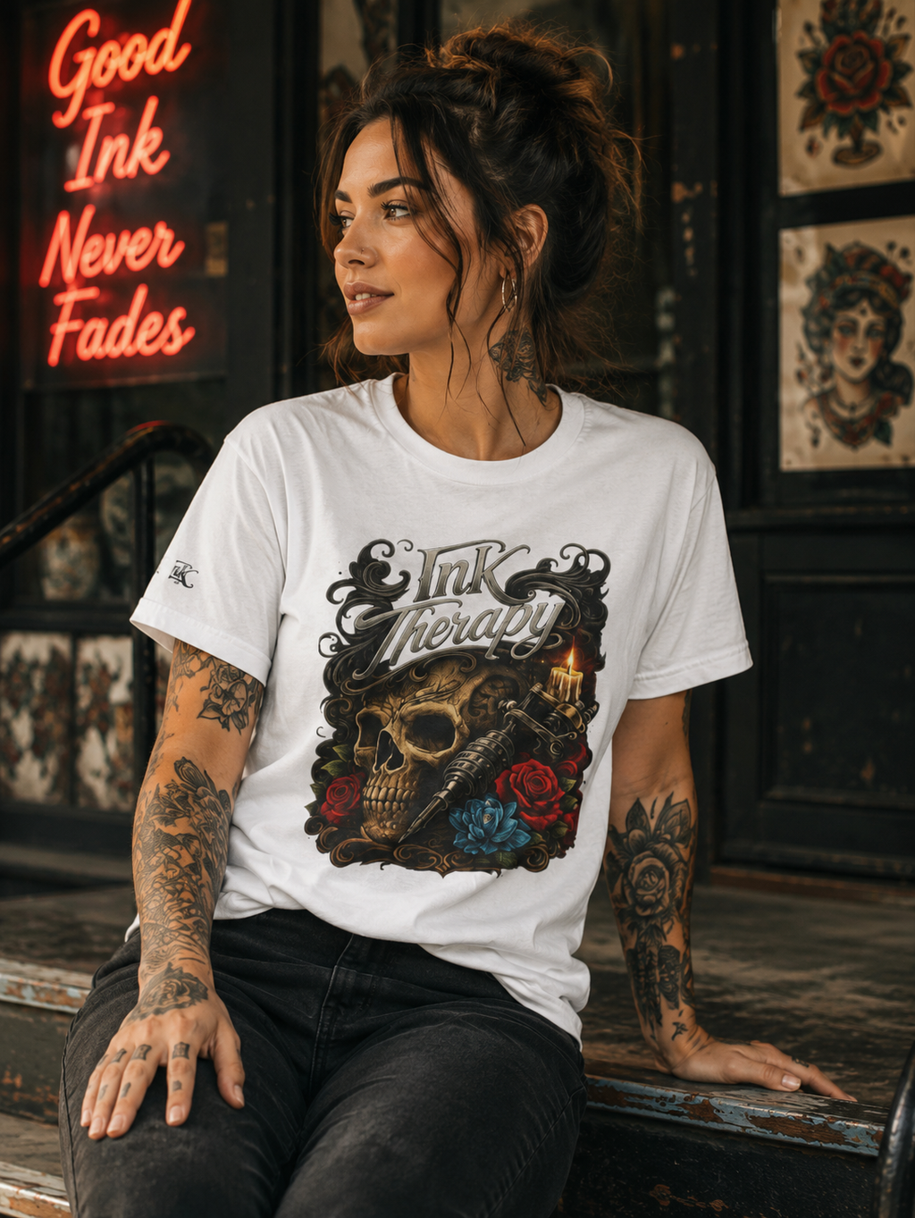 Ink Therapy Tattoo Shirt Skull Graphic Tee Gothic Streetwear Tattoo Artist Shirt Alternative Fashion Unisex Tattoo Lover T Shirt