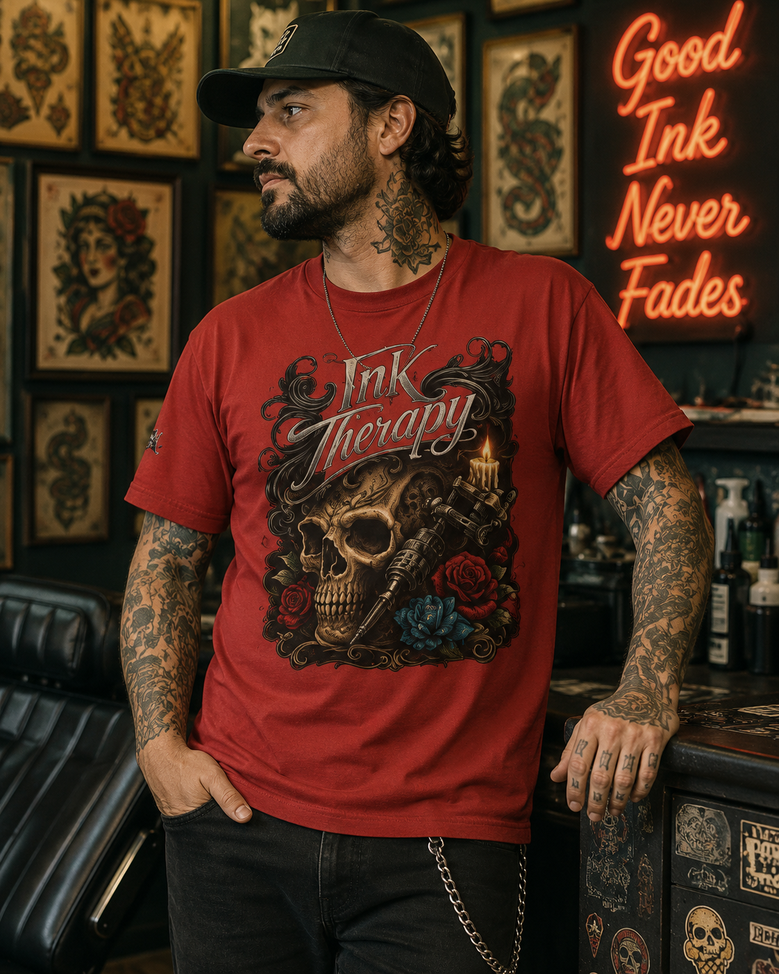 Ink Therapy Tattoo Shirt Skull Graphic Tee Gothic Streetwear Tattoo Artist Shirt Alternative Fashion Unisex Tattoo Lover T Shirt