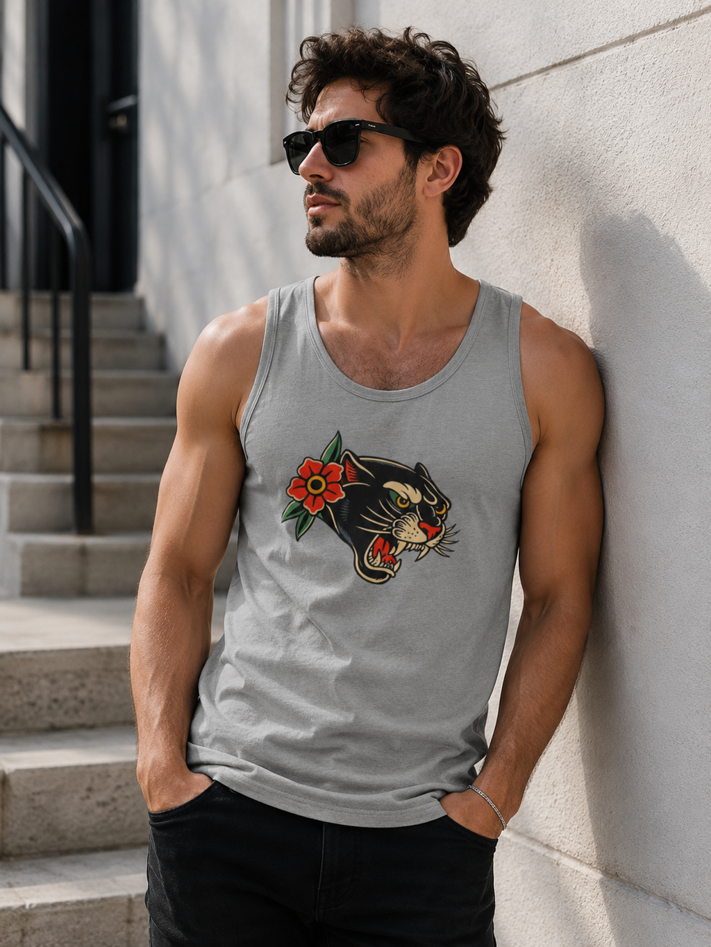 Traditional Panther Tank Top Vintage Tattoo Style Unisex Tank Top Retro Panther Shirt Athletic Heather Graphic Tank Streetwear Gift