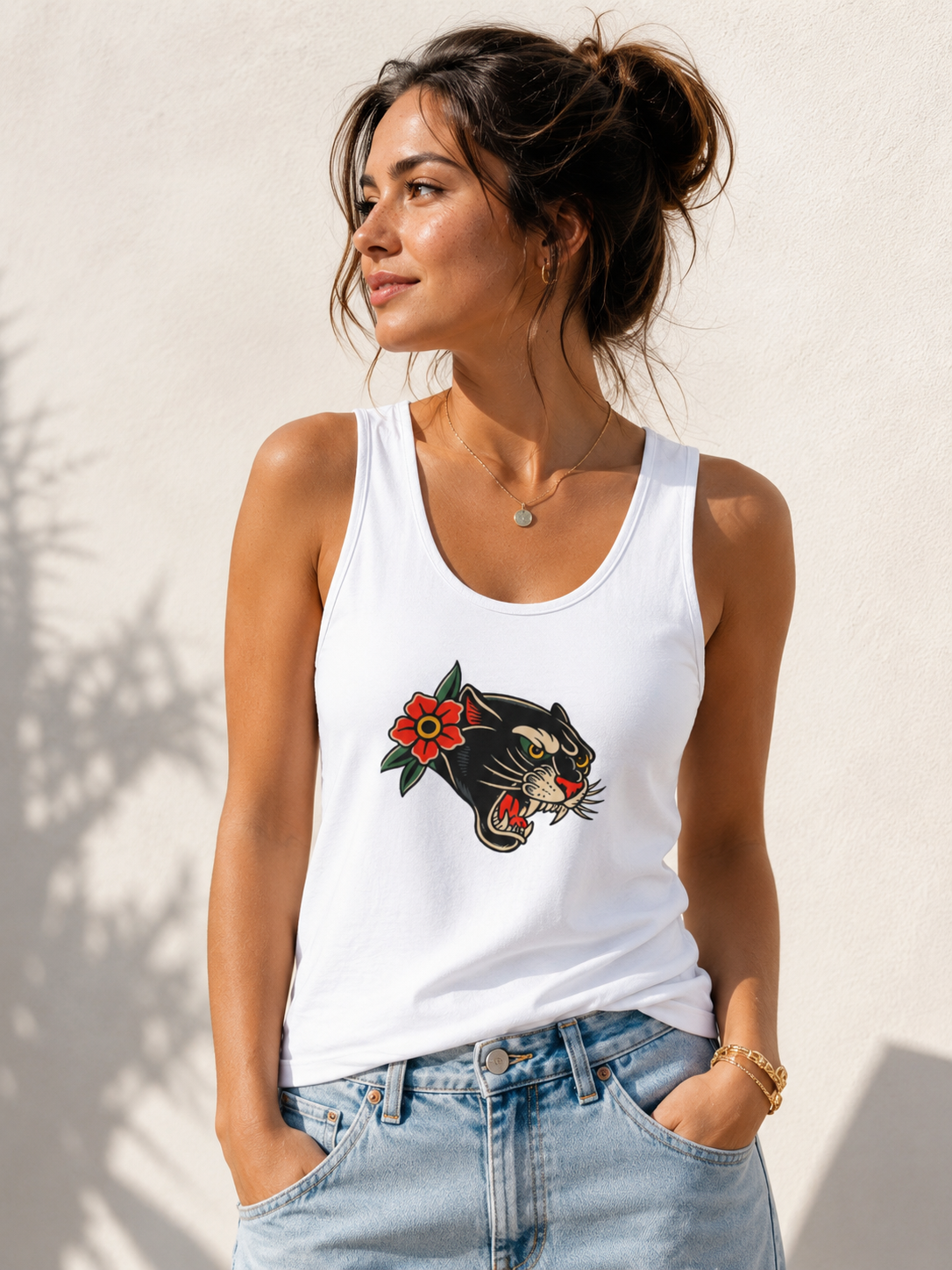 Traditional Panther Tank Top Vintage Tattoo Style Unisex Tank Top Retro Panther Shirt Athletic Heather Graphic Tank Streetwear Gift