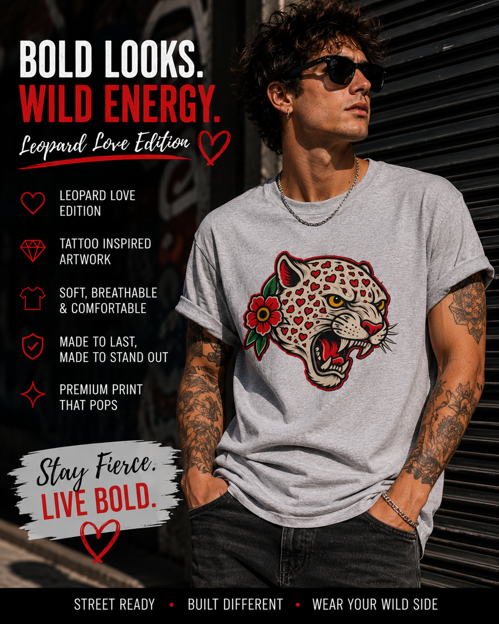Leopard Love Edition Shirt Tattoo Inspired Leopard Tee Streetwear Graphic Shirt Alternative Fashion Unisex Biker Tee