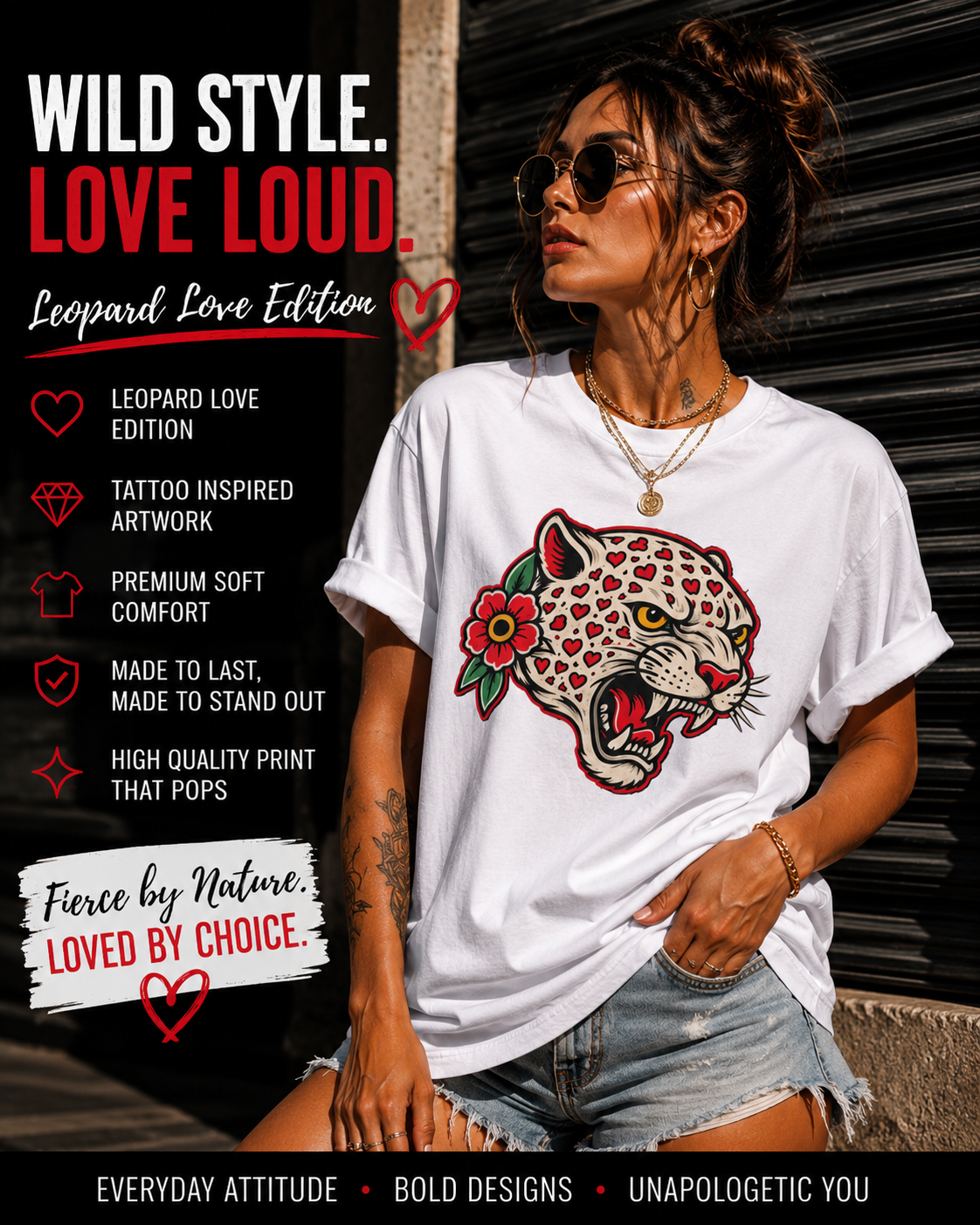 Leopard Love Edition Shirt Tattoo Inspired Leopard Tee Streetwear Graphic Shirt Alternative Fashion Unisex Biker Tee