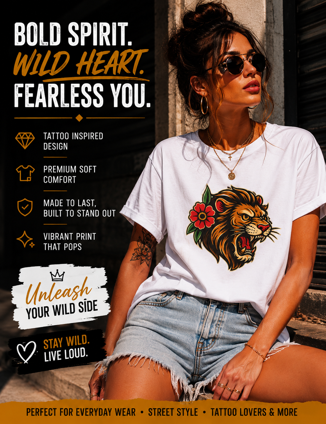 Lion Graphic T Shirt Tattoo Inspired Lion Tee Streetwear Shirt Lion Head Graphic Tee Alternative Fashion Unisex Biker Shirt