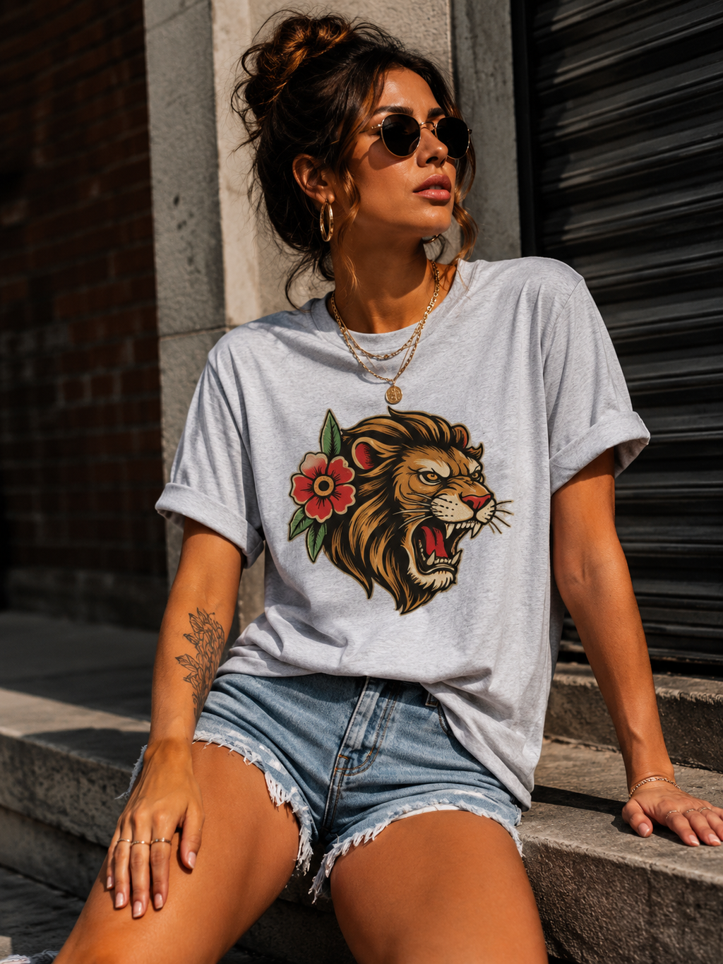 Lion Graphic T Shirt Tattoo Inspired Lion Tee Streetwear Shirt Lion Head Graphic Tee Alternative Fashion Unisex Biker Shirt