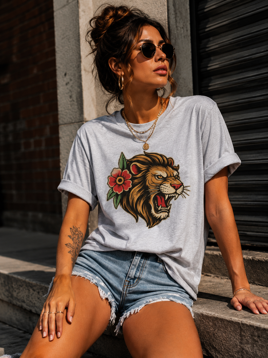 Lion Graphic T Shirt Tattoo Inspired Lion Tee Streetwear Shirt Lion Head Graphic Tee Alternative Fashion Unisex Biker Shirt