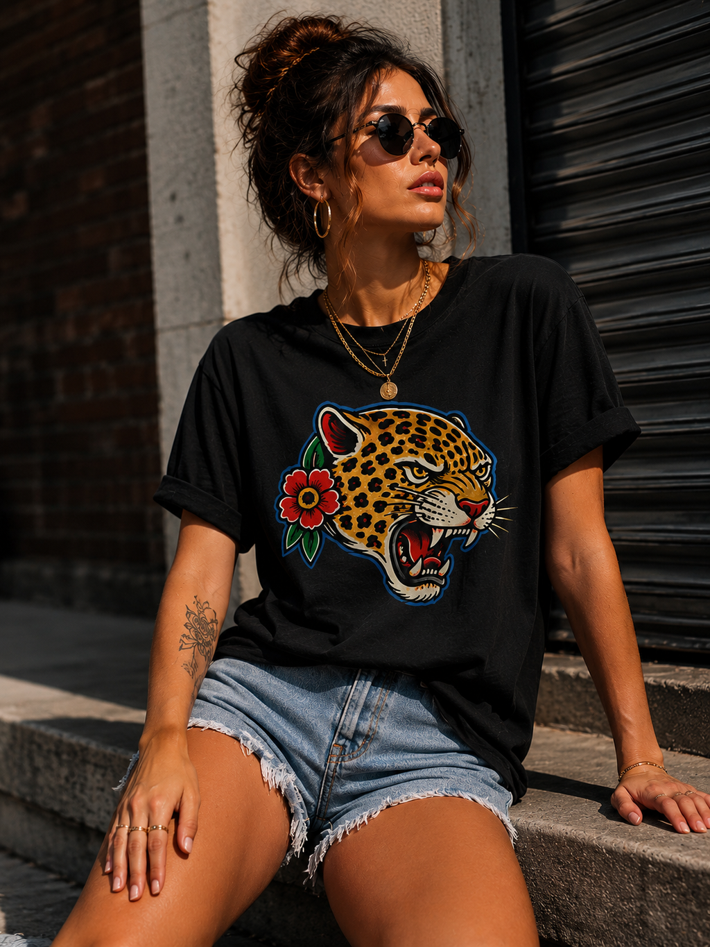 Leopard Graphic Tee Tattoo Inspired Shirt Streetwear T Shirt Alternative Fashion Leopard Shirt Biker Style Unisex Graphic Tee