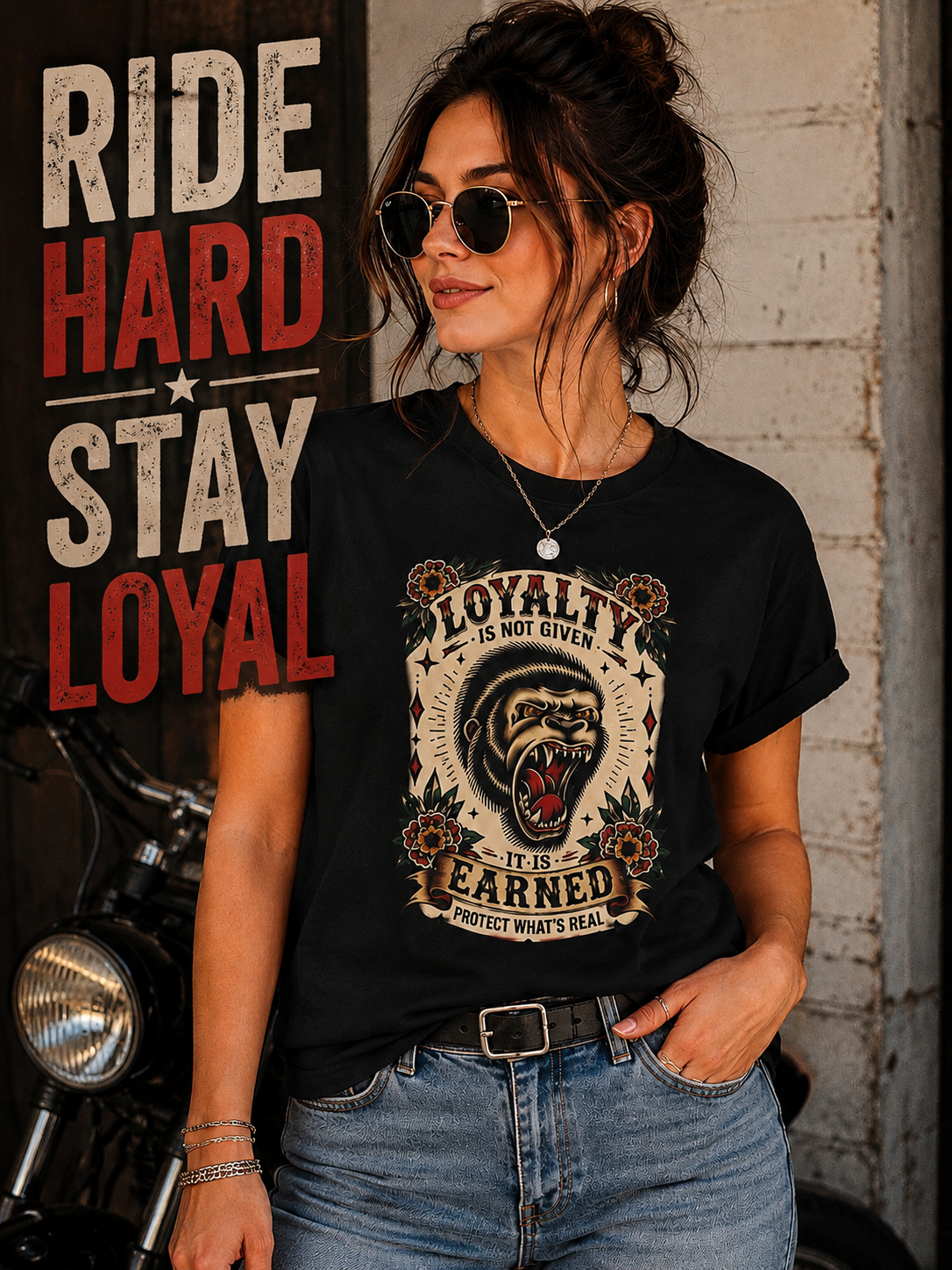 Loyalty Is Earned Gorilla Graphic T Shirt Vintage Tattoo Style Biker Streetwear Tee