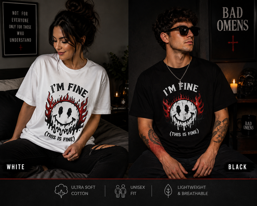 Im Fine This Is Fine Shirt Funny Dark Humor Tee Alternative Graphic T Shirt Emo Streetwear Unisex Gothic Shirt Mental Health Humor Tee