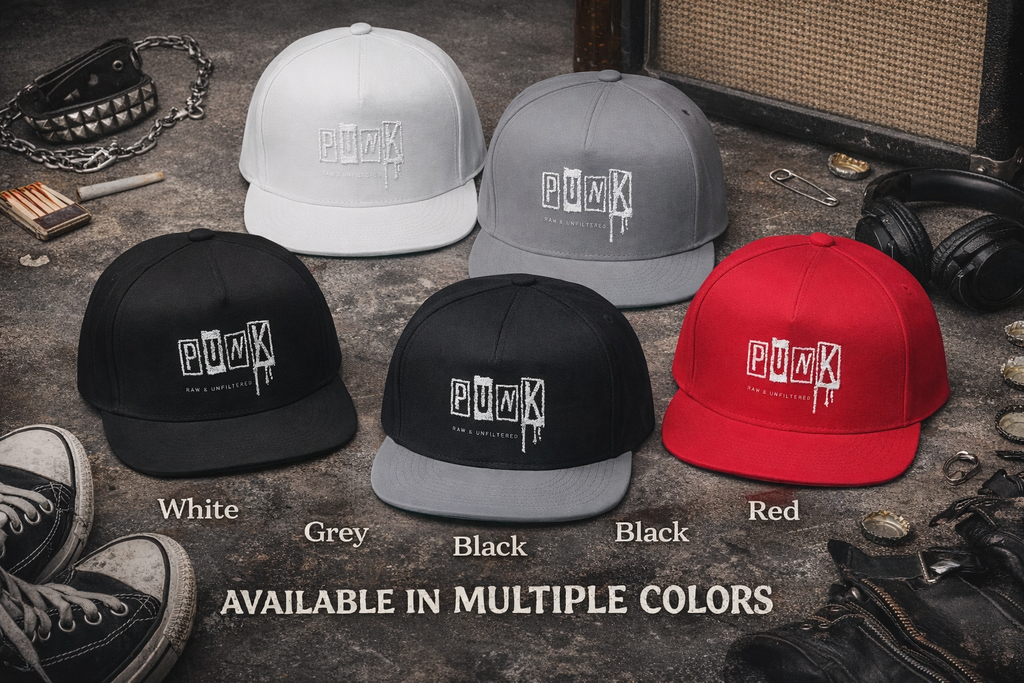 Punk Snapback Hat Embroidered Flat Bill Cap Streetwear Hat Rock Music Hat Skater Cap Distressed Punk Hat Unisex Snapback