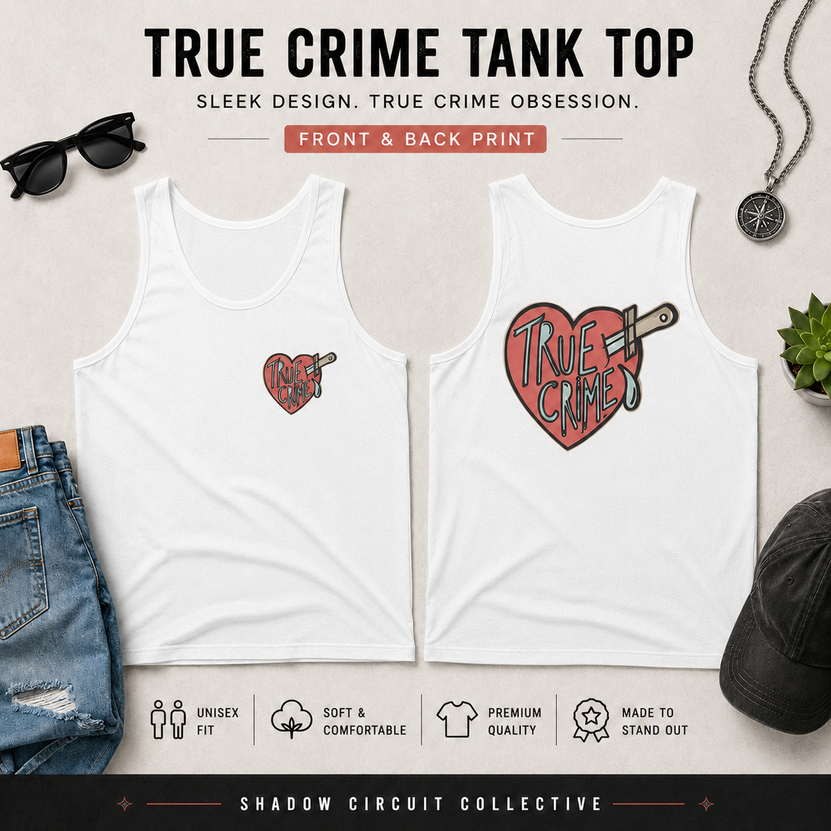 True Crime Heart Tank Top – True Crime Fan Graphic Tank