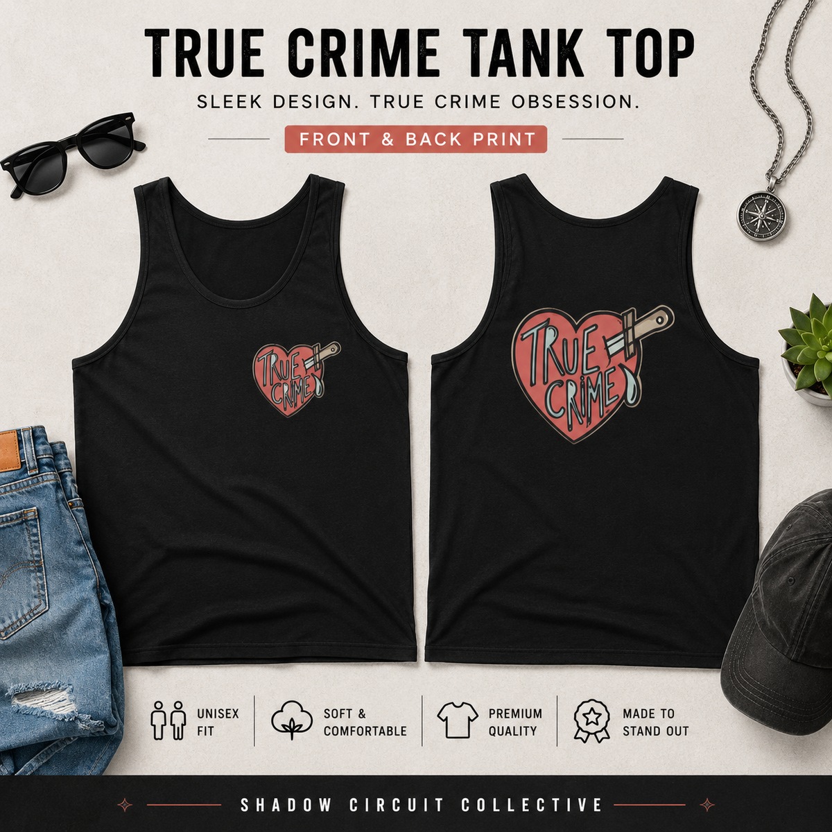True Crime Heart Tank Top – True Crime Fan Graphic Tank