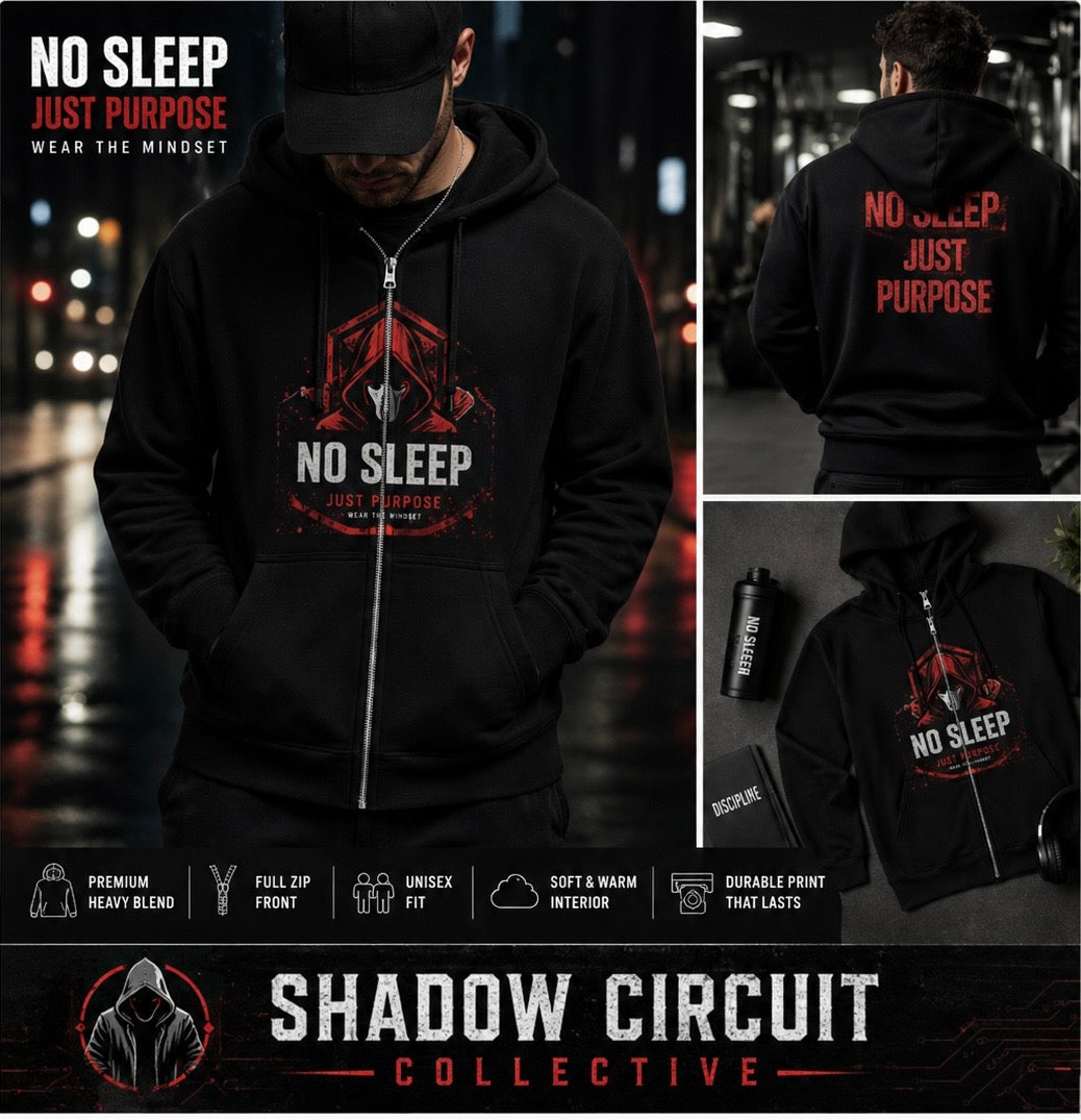No Sleep Just Purpose Hoodie motivational zip up hoodie grind mindset streetwear entrepreneur hoodie gym hustle hoodie No Sleep Coffee Co