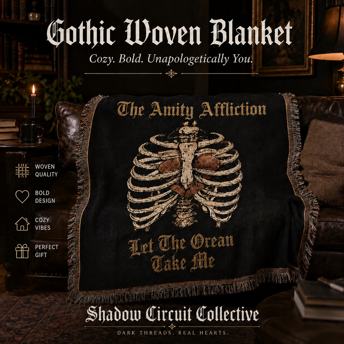 The Amity Affliction Blanket Let The Ocean Take Me Woven Throw Blanket Emo Aesthetic Gothic Room Decor Alternative Music Gift