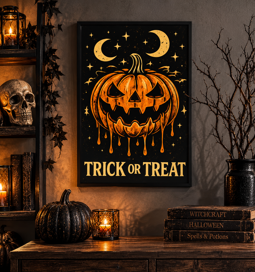 Halloween Trick or Treat Poster — Spooky Dripping Jack-o'-Lantern Matte Print