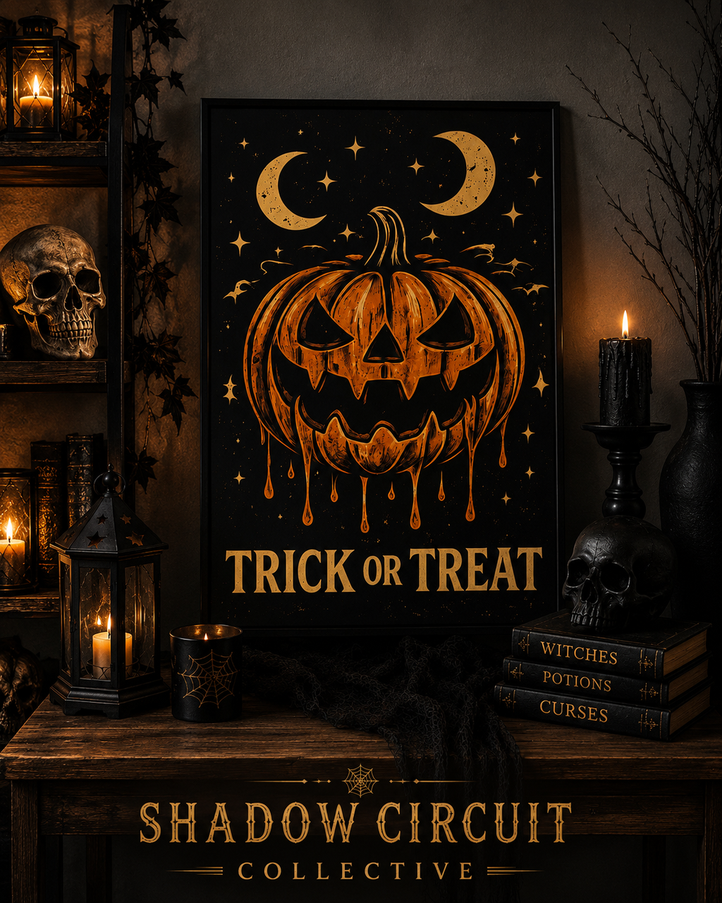 Halloween Trick or Treat Poster — Spooky Dripping Jack-o'-Lantern Matte Print