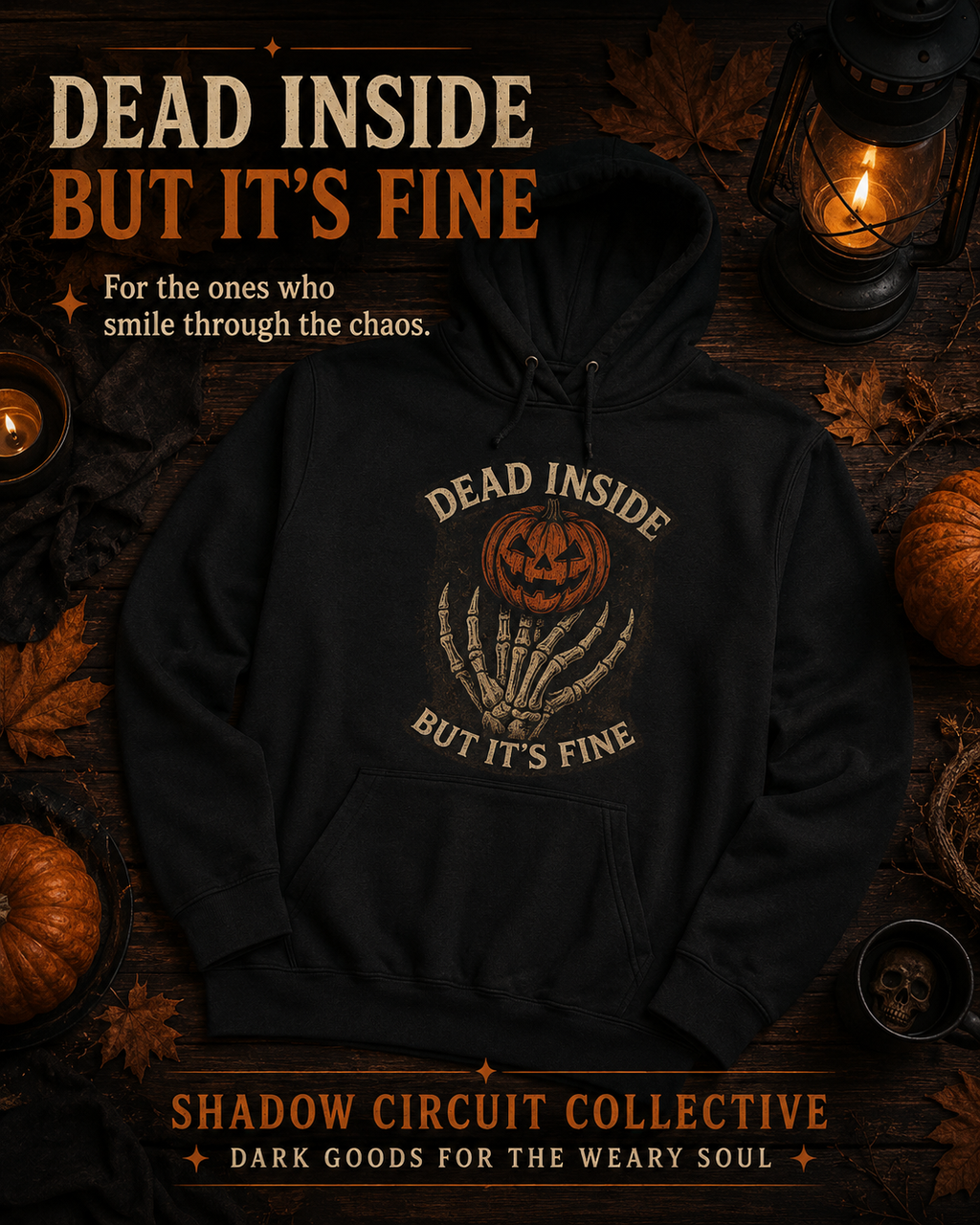 Hoodie — 'Dead Inside But It's Fine' Pumpkin Patch Goth Pullover