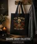 Tote Bag — 'Til Death Do Us Part' Skeleton Floral Cotton Canvas Tote