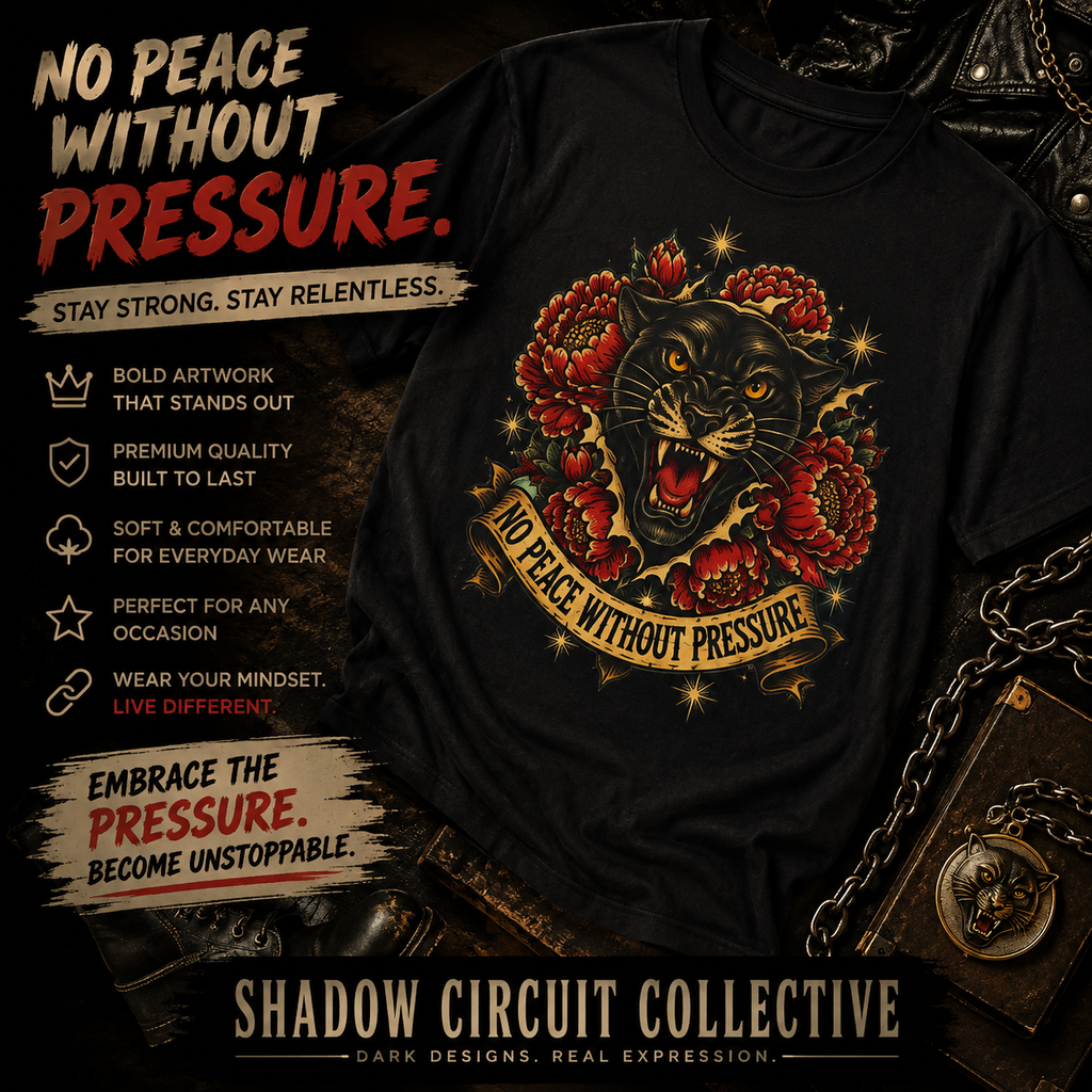 Roaring Panther with Roses T-Shirt | No Peace Without Pressure