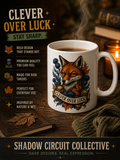 Clever Over Luck fox illustration Mug | Autumn leaves, thistle, woodcock