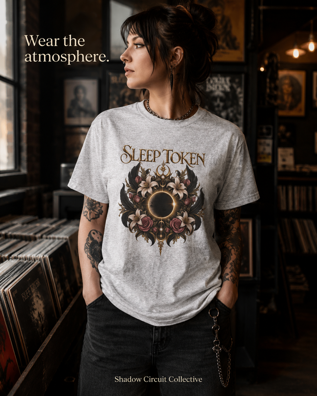 Sleep Token floral eclipse T-Shirt | band logo tee, gothic floral design