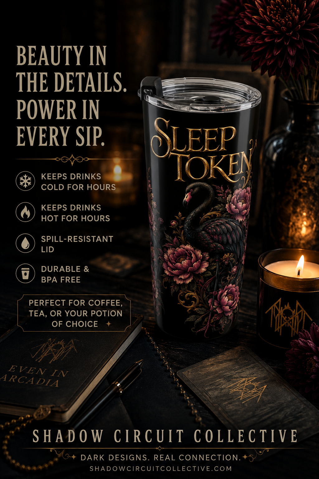 Sleep Token Secret Garden Door Tumbler 20oz | Floral Archway, Gothic Fantasy
