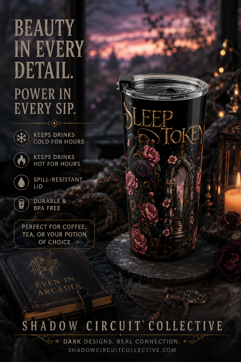 Sleep Token Secret Garden Door Tumbler 20oz | Floral Archway, Gothic Fantasy