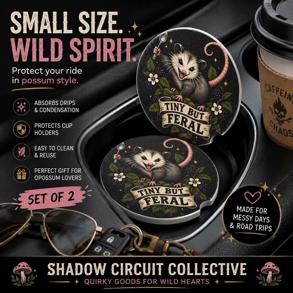 Tiny But Feral opossum car coaster | Soapstone Car Coaster