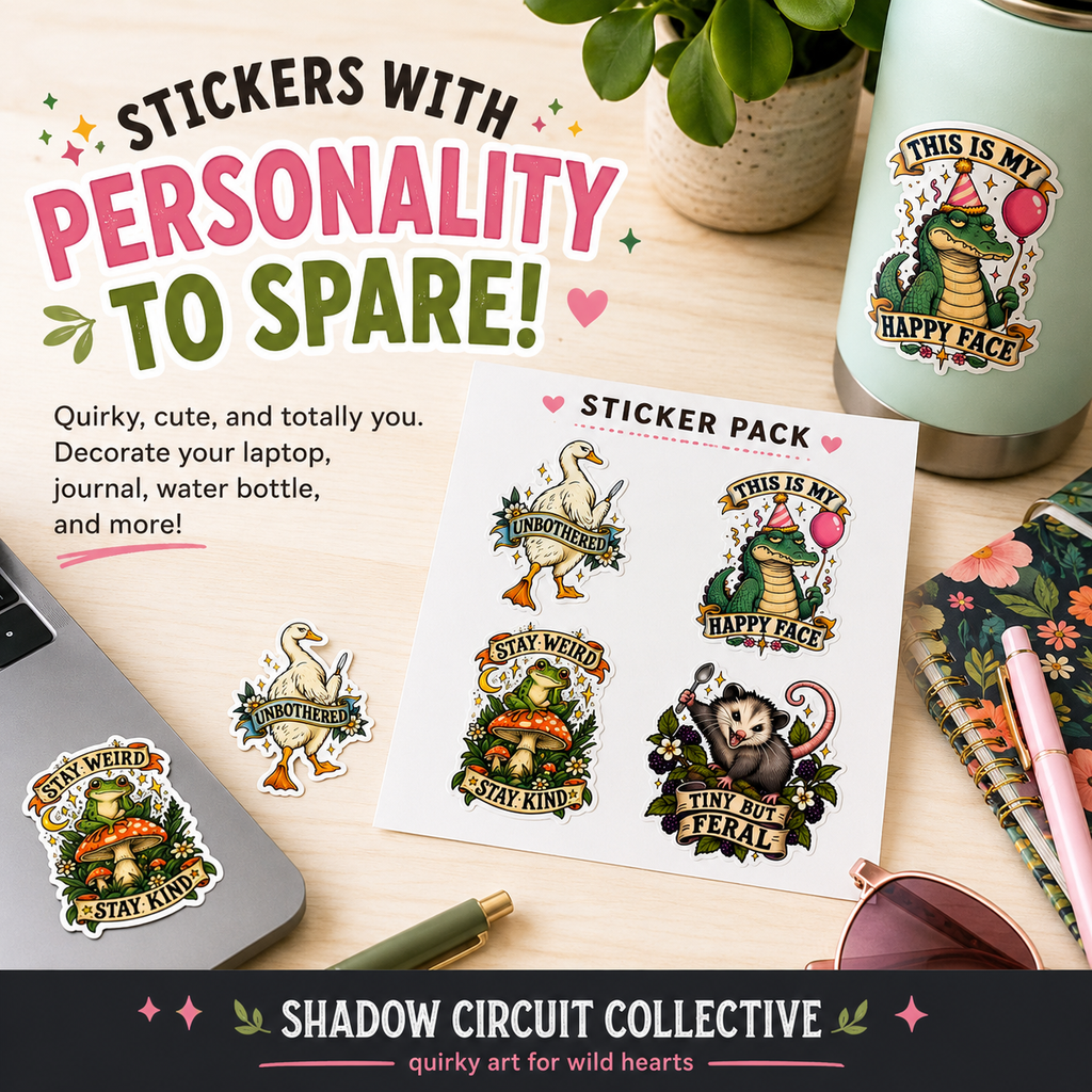 Whimsical Woodland Critters Sticker Sheet | Cute Frog Gator Opossum Goose