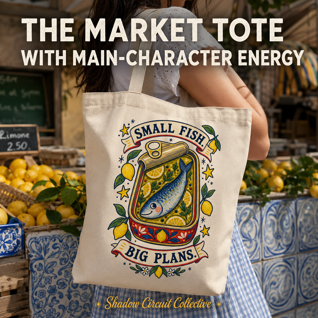 Small Fish Big Plans tote bag | Vintage fish illustration, nautical canvas tote